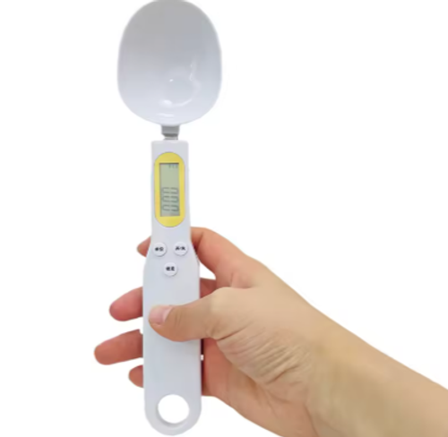 White USB Rechargeable Digital Measuring Spoon Scale, Precision Electronic Food Scoop Scale for Kitchen Cooking, Baking, Pet Food, and Coffee Measurement