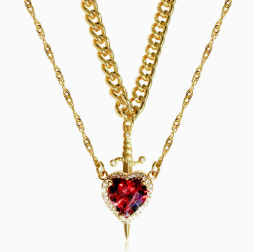 Fashion Creative Cupid Arrow Through Heart Pendant Necklace Buy 1 Get 1 Free Romantic Couple Matching Jewelry Anniversary Birthday Gift for Women Men