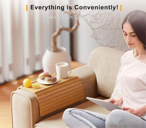 Foldable Sofa Arm Tray Table, Removable Wooden Tray for Fruits & Snacks, Multifunctional Sofa Side Storage Organizer for Living Room😀😀😀