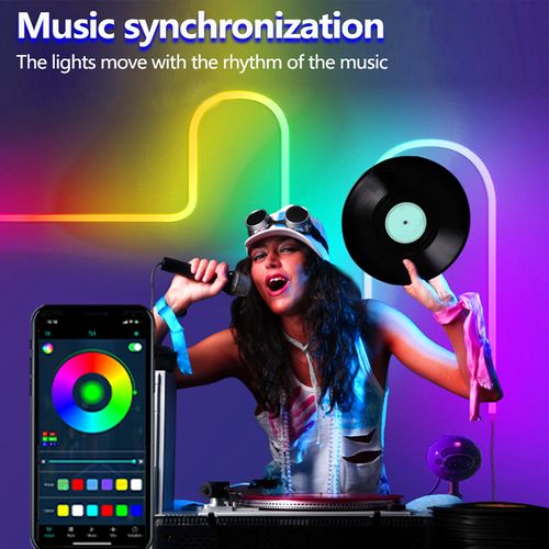 RGB Neon LED Strip Lights - USB Flexible Silicone, DIY Shapeable, Bluetooth Sound-Activated & Smart Running Light for Gaming Ambience