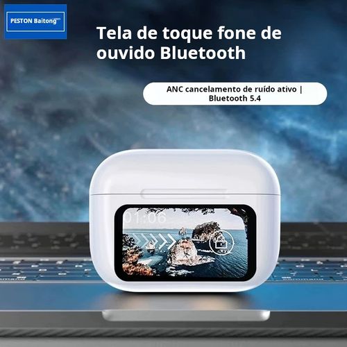 Fones de ouvido sem fio Bluetooth 5.4 TWS com redução de ruído ANC, tela colorida e toque, para esportes, chamadas e música, com inserção auricular