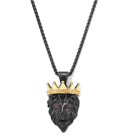 Pingente Helloice Crown King of Lion em Ouro Preto