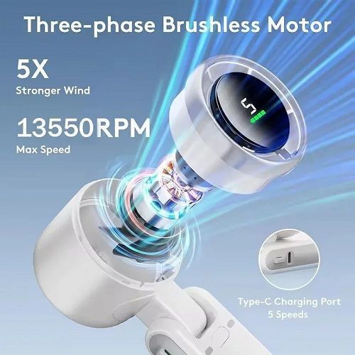 2025 Portable Handheld Fan 4000Mah Rechargeable Battery USB Foldable Turbo Bladeless Small Pocket 5 Gear for Outdoor