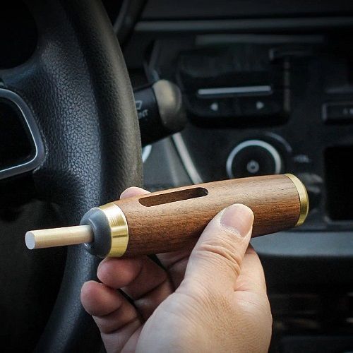 Mini Car Ashtray Walnut Wood Cigarette Holder Case Car Ashtray Anti-smoke Hood for 5.2 and 6.8 and7.8mm Cigarettes Smoking Gadgets