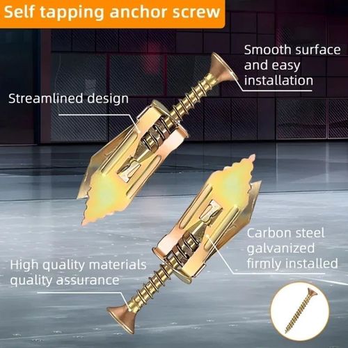 100Pcs Self Drilling Drywall Anchors Screws, Self Tapping Screws, Easy Application for Gypsum Plasterboard, Dowel