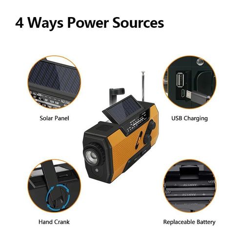 Multifunction Emergency Radio AM Or FM Portable Radio Solor Hand Crank USB AA Batteries Rechargeable Torch Reading Lamp SOS Alarm