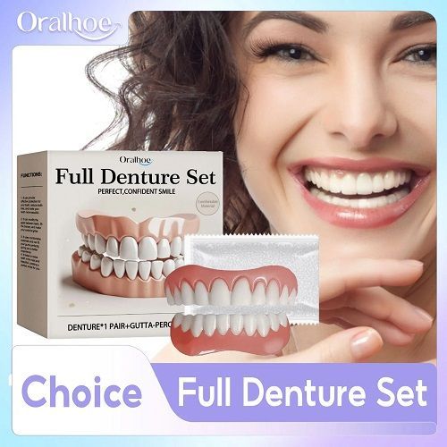 Silicone Denture Set Soft Wearproof Fitting Teeth Repair Missing Restore Bright Smile Upper and Lower False Teeth Dentures Kit