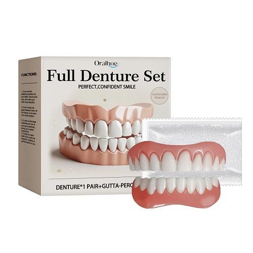 Silicone Denture Set Soft Wearproof Fitting Teeth Repair Missing Restore Bright Smile Upper and Lower False Teeth Dentures Kit