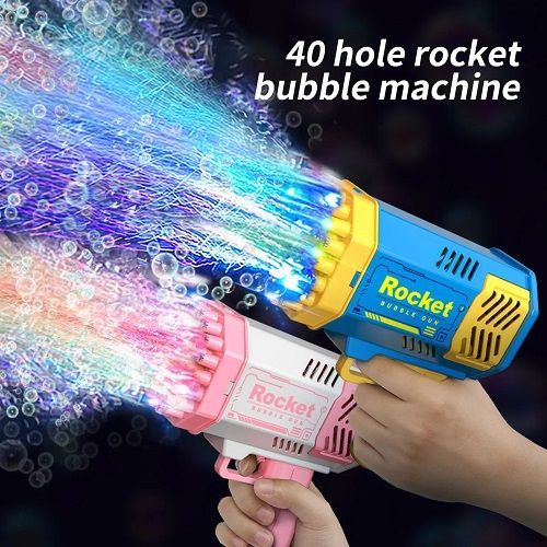 40 Hole Handheld Massive Foaming Space Light Bubble Machine Electric Children'S Toys without Battery without Bubble Water
