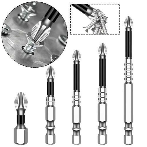 5Pcs Non-Slip High Hardness Bit S2 Strong Magnetic 5A Black Non-Slip Cross Head Electric Drill Electric Screwdriver Bit Set