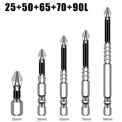 5Pcs Non-Slip High Hardness Bit S2 Strong Magnetic 5A Black Non-Slip Cross Head Electric Drill Electric Screwdriver Bit Set