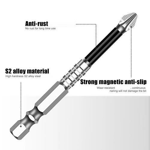 5Pcs Non-Slip High Hardness Bit S2 Strong Magnetic 5A Black Non-Slip Cross Head Electric Drill Electric Screwdriver Bit Set
