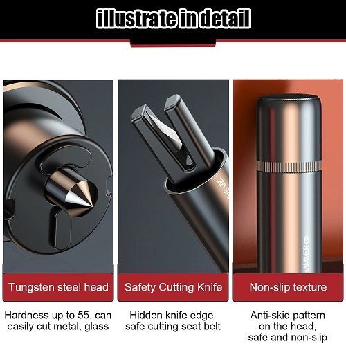2 in 1 Car Safety Hammer Emergency Glass Breaker Cut the Seat Belt High Hardness Tungsten Steel Rescue Tool Auto Accessories