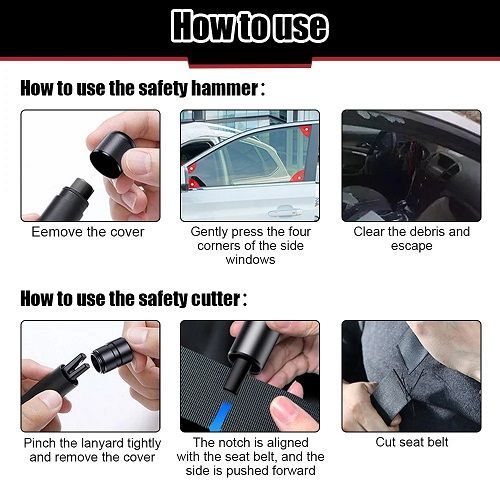 2 in 1 Car Safety Hammer Emergency Glass Breaker Cut the Seat Belt High Hardness Tungsten Steel Rescue Tool Auto Accessories
