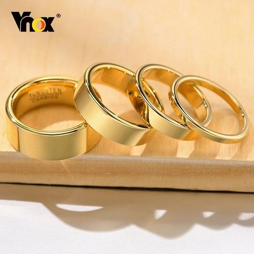 Vnox 2mm-8mm Anti Scratch Tungten Ring for Women Men, Simple Gold Plated Wedding Bands, Minimalist Ring Gift