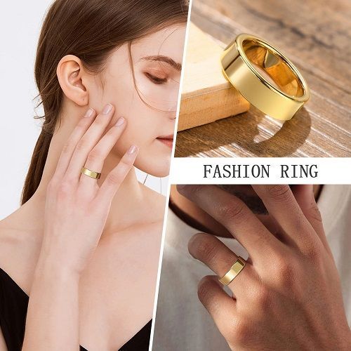 Vnox 2mm-8mm Anti Scratch Tungten Ring for Women Men, Simple Gold Plated Wedding Bands, Minimalist Ring Gift