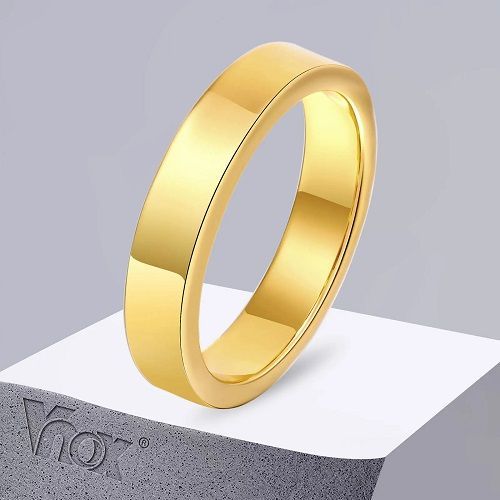 Vnox 2mm-8mm Anti Scratch Tungten Ring for Women Men, Simple Gold Plated Wedding Bands, Minimalist Ring Gift