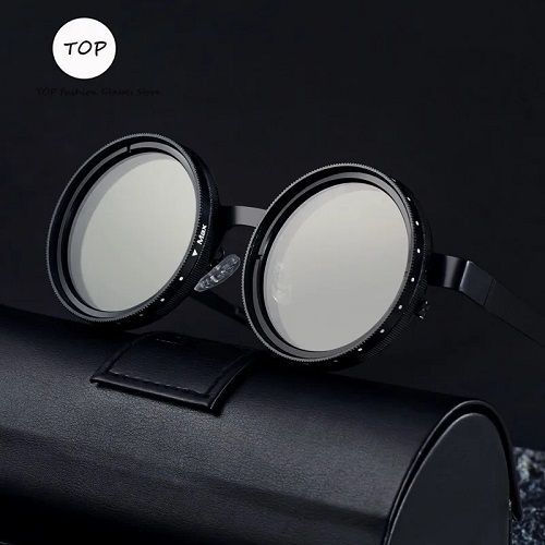 2025 New Nd Zoom Men's Sunglasses, Manually Adjustable Dimming Round Frame, High-end Polarized Fishing Glasses