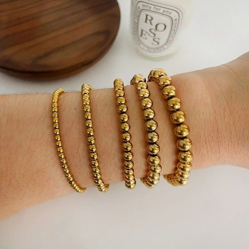 Peri'sbox 3 4 5 6 7mm Stainless Steel Beaded Bracelets for Women Men Solid Gold Plated Free Tarnish Fashion Jewelry Party Gifts