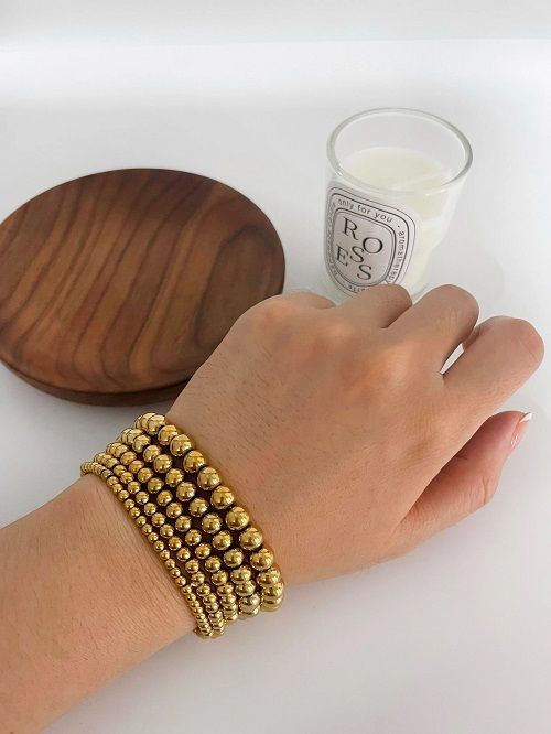 Peri'sbox 3 4 5 6 7mm Stainless Steel Beaded Bracelets for Women Men Solid Gold Plated Free Tarnish Fashion Jewelry Party Gifts