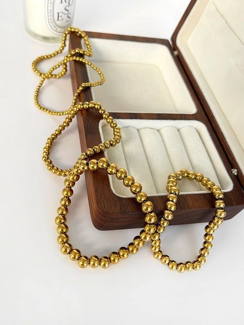 Peri'sbox 3 4 5 6 7mm Stainless Steel Beaded Bracelets for Women Men Solid Gold Plated Free Tarnish Fashion Jewelry Party Gifts