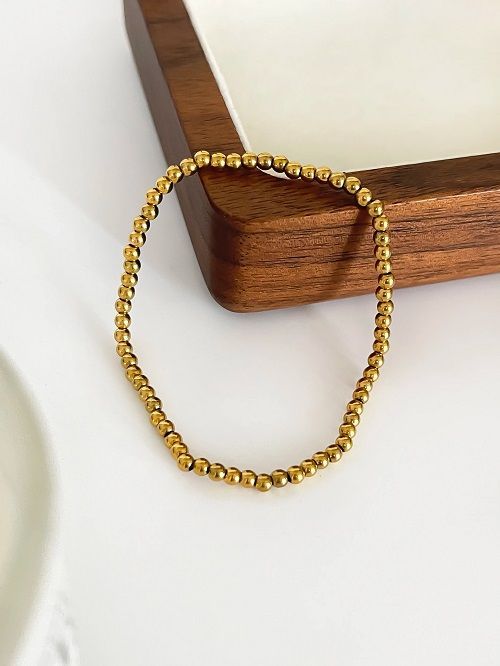 Peri'sbox 3 4 5 6 7mm Stainless Steel Beaded Bracelets for Women Men Solid Gold Plated Free Tarnish Fashion Jewelry Party Gifts