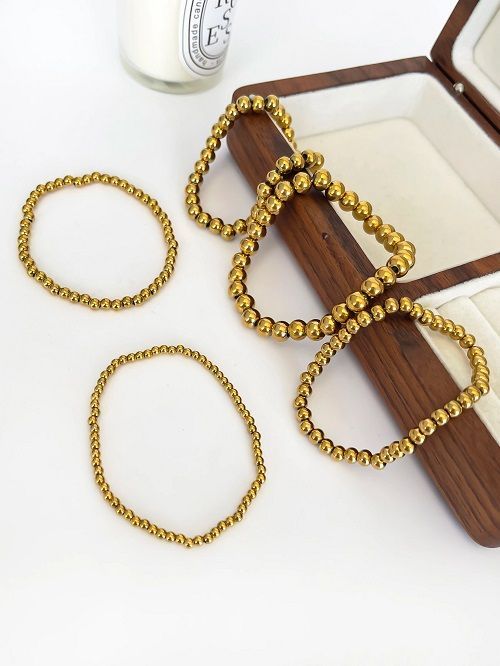 Peri'sbox 3 4 5 6 7mm Stainless Steel Beaded Bracelets for Women Men Solid Gold Plated Free Tarnish Fashion Jewelry Party Gifts