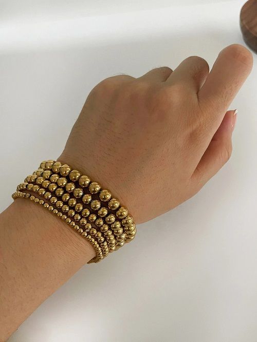 Peri'sbox 3 4 5 6 7mm Stainless Steel Beaded Bracelets for Women Men Solid Gold Plated Free Tarnish Fashion Jewelry Party Gifts