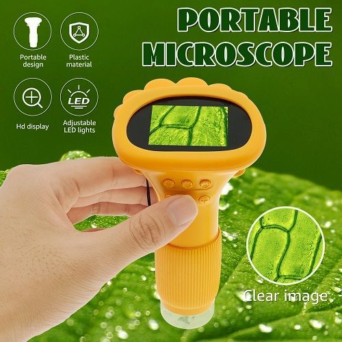 Microscope for Kids 1000X Mini Handheld Microscope with 2 Inch Screen LED Lights Portable Digital Microscope Lightweight Pocket