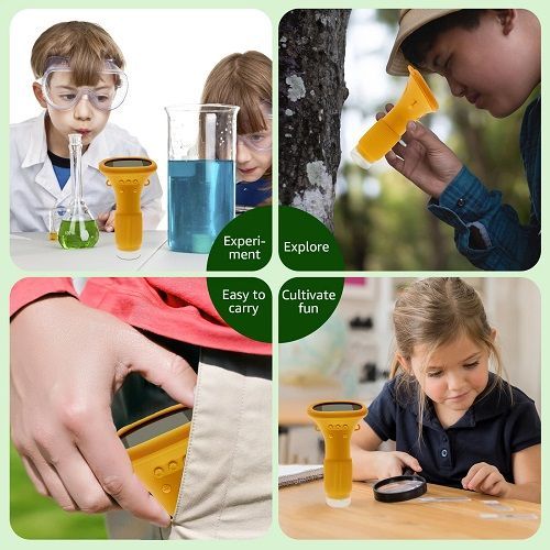 Microscope for Kids 1000X Mini Handheld Microscope with 2 Inch Screen LED Lights Portable Digital Microscope Lightweight Pocket