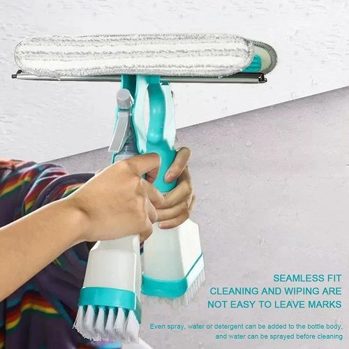 4 in 1 Spray Window Cleaning Brush,Multi-Functional Double-Sided Glass Squeegee Set,Non-Slip Handle Sponge Scrub for Mirror Door