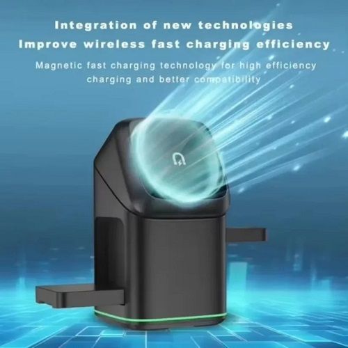 3 In 1 Wireless Charger Stand For Samsung Phone iPhone 16 15 14 13 Pro Max iWatch AirPods With LED Light Fast Charging Station