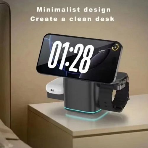 3 In 1 Wireless Charger Stand For Samsung Phone iPhone 16 15 14 13 Pro Max iWatch AirPods With LED Light Fast Charging Station