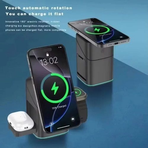 3 In 1 Wireless Charger Stand For Samsung Phone iPhone 16 15 14 13 Pro Max iWatch AirPods With LED Light Fast Charging Station