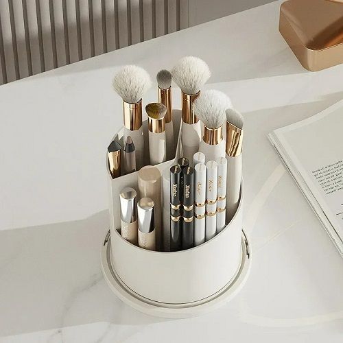 360° Rotating Makeup Brush Holder With Lid Luxury Cosmetic Organizer Lipstick Eyebrow Pencil Holder Eye Shadow Storage Box