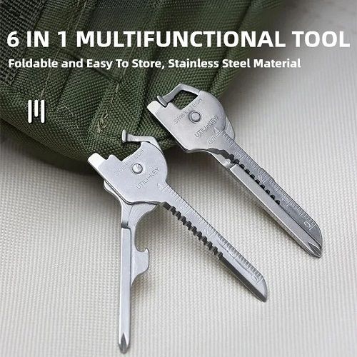 10pcs Outdoor Multifunction Tool Bottle Opener Screwdriver Key Shape Phillips Screwdriver Stainless Steel Pocket Repair Tool