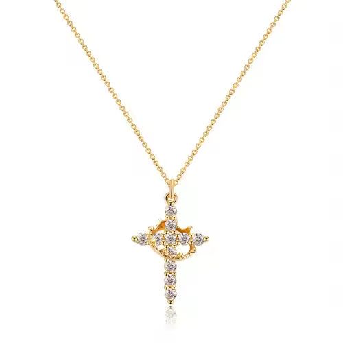 Hot Sale Full Diamond Crown Cross Pendant Necklace, Fashion Geometric Spiral Design, High Quality Personality Jewelry😀😁📿