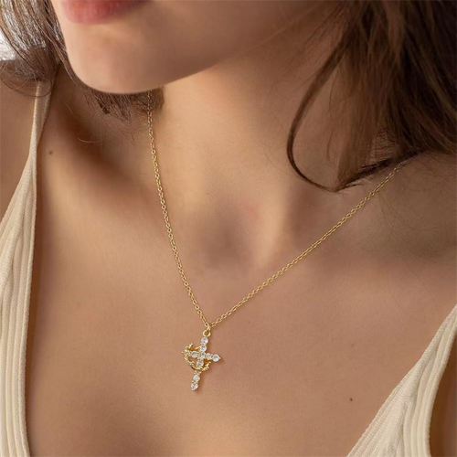 Hot Sale Full Diamond Crown Cross Pendant Necklace, Fashion Geometric Spiral Design, High Quality Personality Jewelry😀😁📿