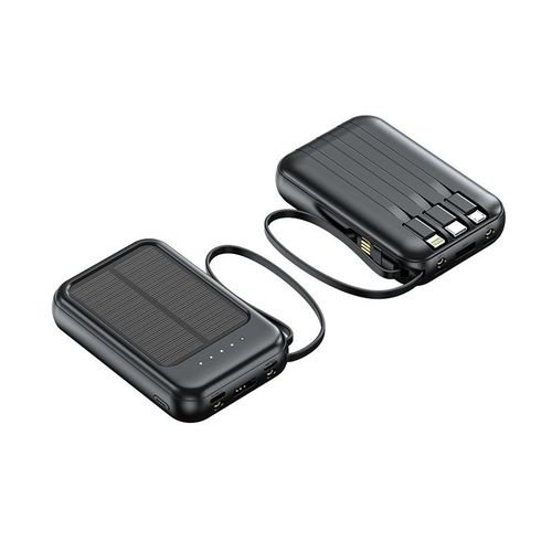 High-capacity 20,000 mAh solar power bank, suitable for Android and Apple devices with dual USB output