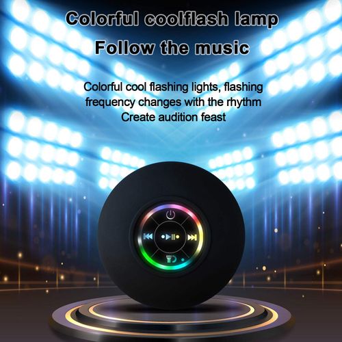 Mini Portable Bathroom Speaker with LED Light, Bluetooth Speaker with Light Function, Large Suction Cup, Waterproof