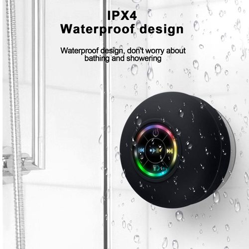 Mini Portable Bathroom Speaker with LED Light, Bluetooth Speaker with Light Function, Large Suction Cup, Waterproof