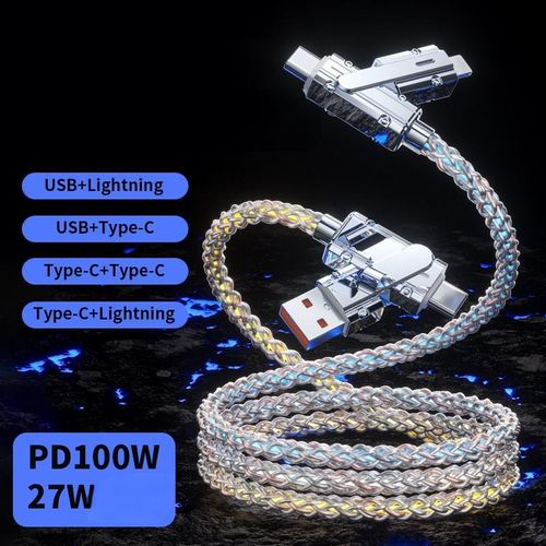 4-in-1 multifunctional 540-degree LED light super-fast charging cable multicolor LED light USB data cable