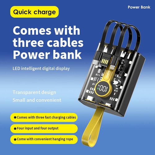 Transparent mobile power bank lithium-ion battery 20000 mAh mobile power bank smartphone external battery