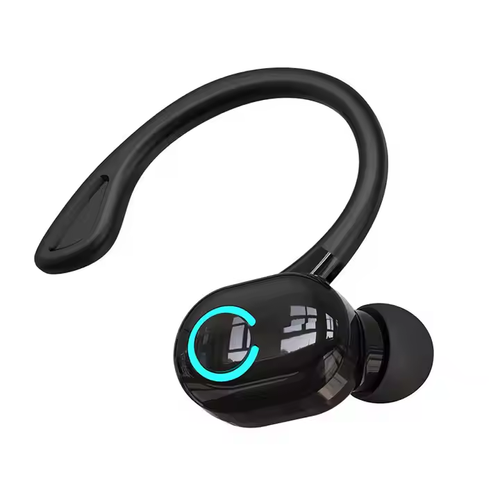 Wireless Bluetooth sports single-ear earphones with ear hooks, earbuds, and microphone