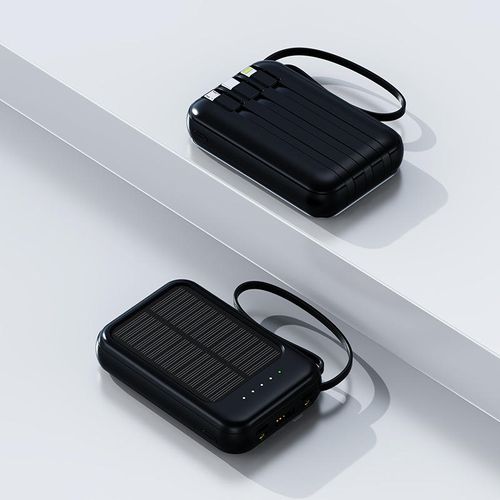 High-capacity 20,000 mAh solar power bank, suitable for Android and Apple devices with dual USB output