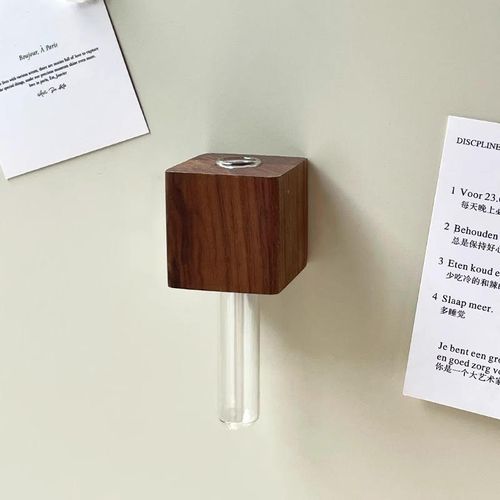 Solid wood creative daily household fresh flowers vase refrigerator magnet test tube wall hanging sign wooden box craft wall hanging
