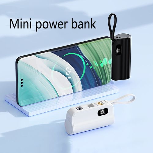 Miniature tail plug digital display capsule mobile power bank set with dual-head built-in cable mobile power bank set