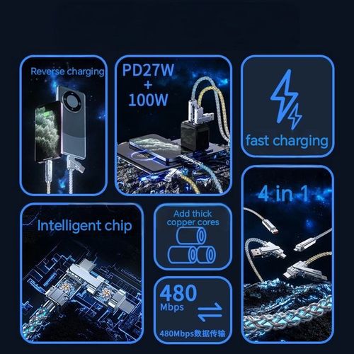 4-in-1 multifunctional 540-degree LED light super-fast charging cable multicolor LED light USB data cable