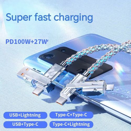 4-in-1 multifunctional 540-degree LED light super-fast charging cable multicolor LED light USB data cable