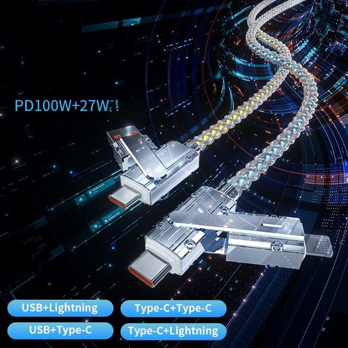 4-in-1 multifunctional 540-degree LED light super-fast charging cable multicolor LED light USB data cable